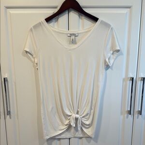 White House Black Market White Tie Front Short Sleeve Tee